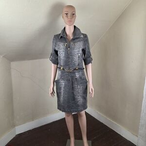 GIZIA Denim Dress Snake Print Zip Front Belted Gold Hardware Womens 38 US S NWT